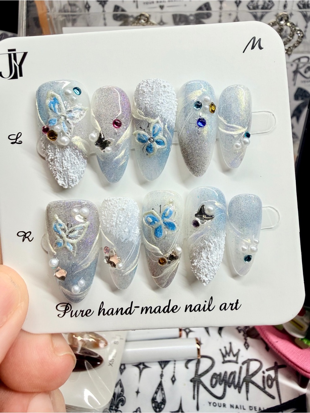 Handmade Blue & White Butterfly Nail Art Set